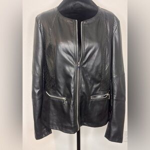 Bellivera Black Faux Leather Moto Jacket – Perforated Detail – Size XL